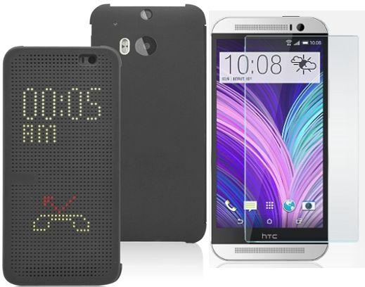 Dot view case for HTC one M8  / Grey with Tempered Glass Screen Protector