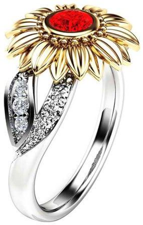 Rhinestone Inlaid Sunflower Finger Ring