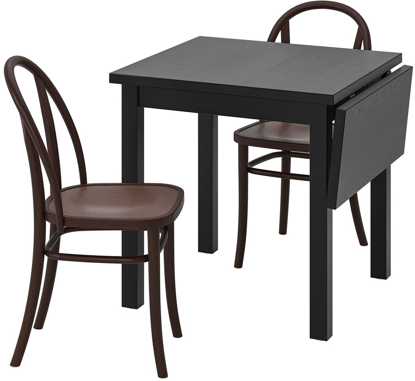 NORDVIKEN / SKOGSBO Table and 2 chairs - black/dark brown 74/104 cm