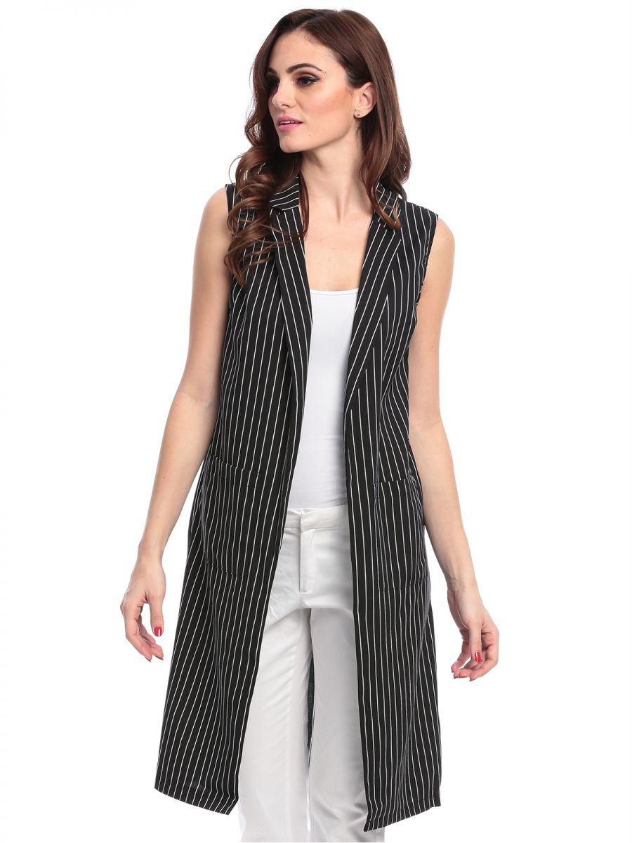 Glamorous Black/White Polyester V Neck Long Line Top For Women