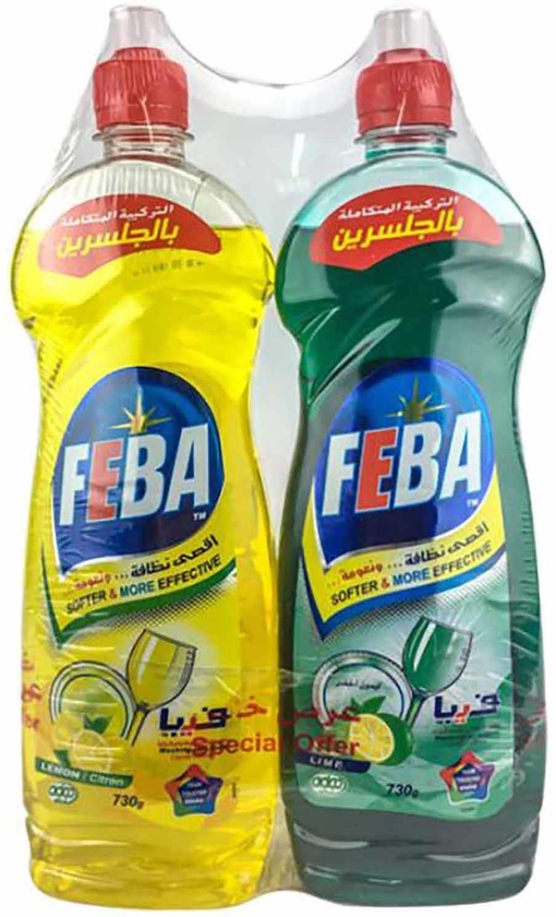 Feba Dishwashing Liquid With Yellow Lemon - 730 ml + Dishwashing Liquid With Green Lemon - 730 ml