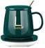Portable Coffee Cup Warmer Set Heating Pad Ceramics Thermostatic Electric Coaster Mug Mat Office Tea Milk Spoon Green