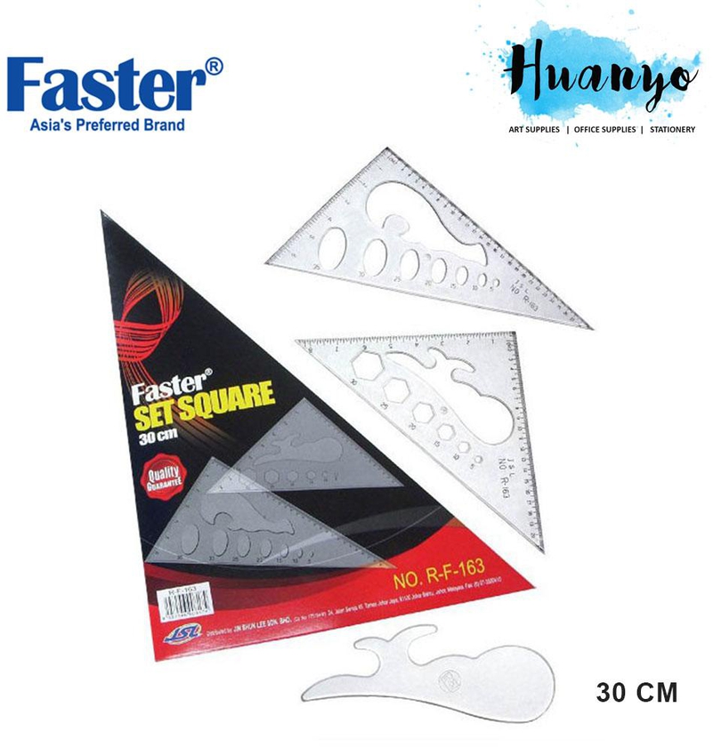 Faster Plastic Clear Set Square Ruler 30cm (2 Pcs Set)