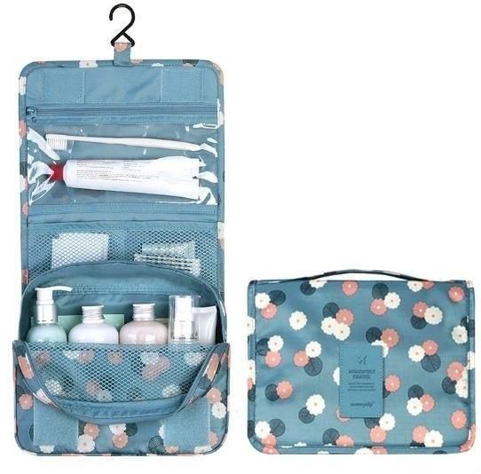 Portable Waterproof Cosmetic Makeup Toiletry Travel Hanging Organizer Storage Bag Pouch - Flower Gray