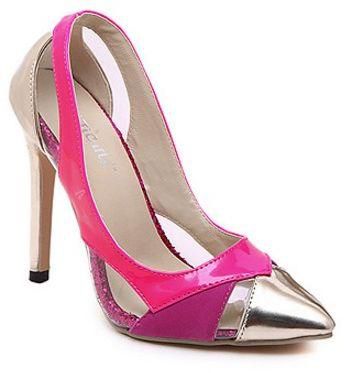 Multicolored Striking Contrast Strap Decoration Stiletto Heels Shoes Size EU 39 Pink