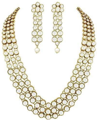 Shining Diva Gold Plated Traditional Jewellery Kundan Pearl Necklace Set with Earrings For Women (White) (rrsd6706s)