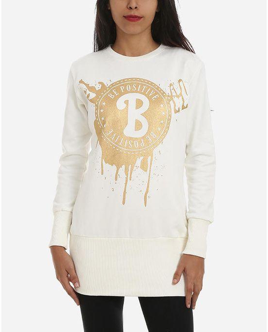 Be Positive Front Printed Long Sweatshirt - Off White