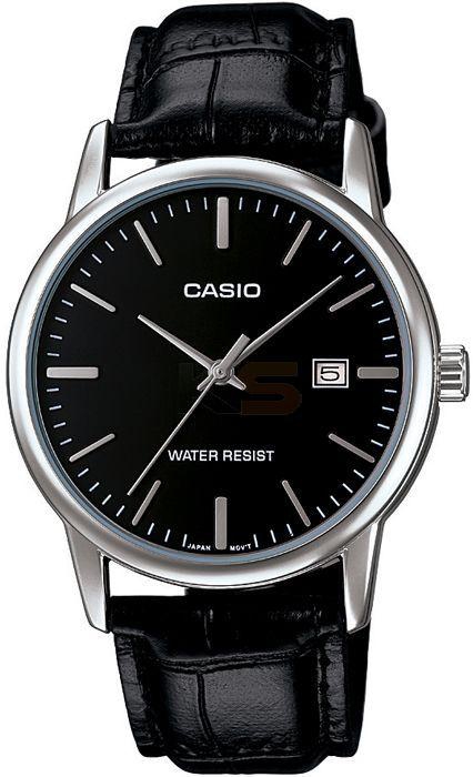 Casio Men's Round Silver Case Leather Strap Casual Watch (MTP-V002L)