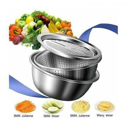 3 In 1 Vegetable Cutter, Multipurpose Kitchen Graters With Stainless Steel Basin