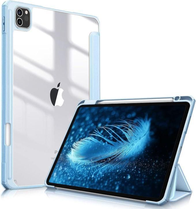 For IPad Pro 11 Inch (2022/2021/2020/2018, 4th/3rd/2nd/1st Generation) - Ultra Slim Shockproof Clear Cover W/Pencil Holder, Auto Wake/Sleep, Blue Sky