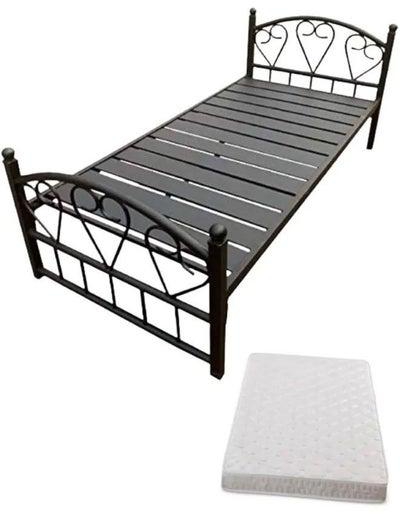 سرير مفرد من الصلب شديد التحمل مع مرتبة طبية أسود 90x190 سم