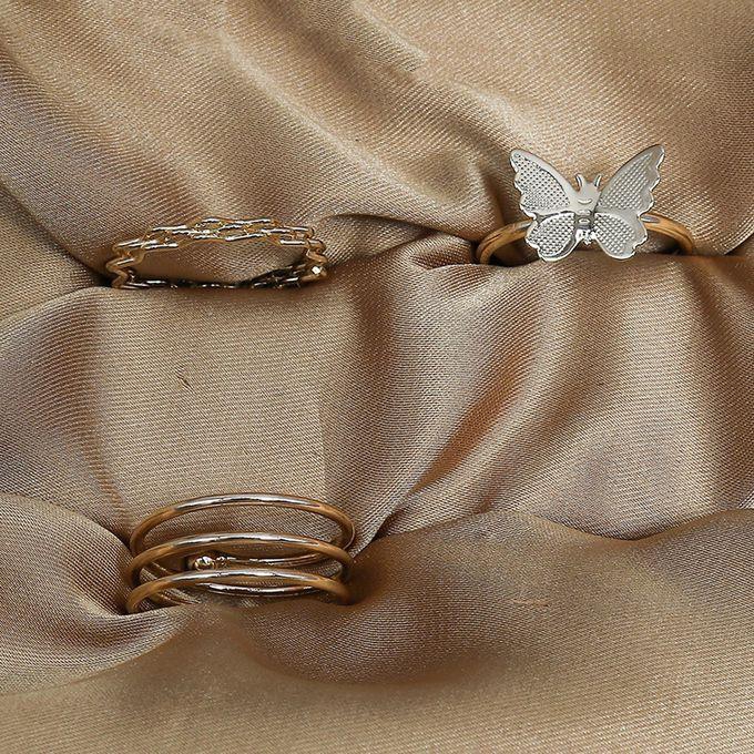 fluffy women accessories Butterfly Earing-Set Of Rings 3 Pcs Fluffy Women's Accessories-Gold