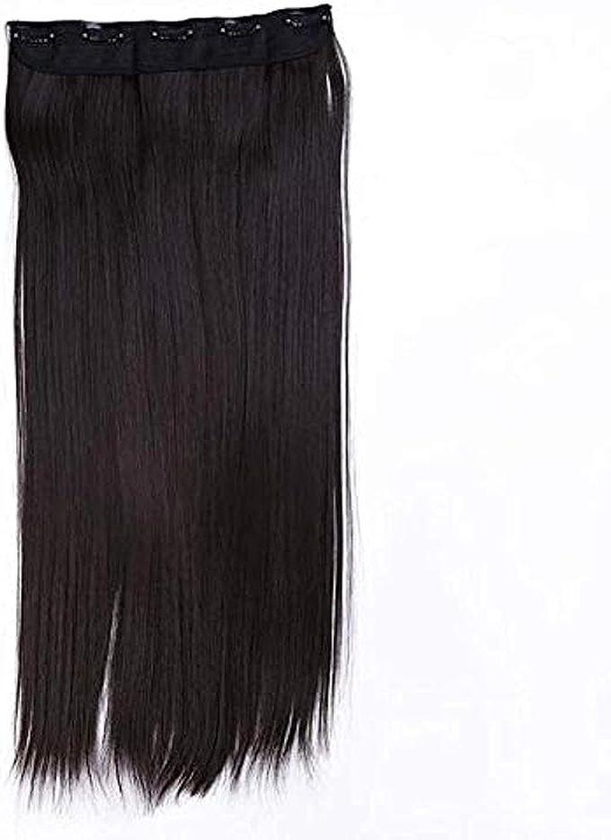 Long Straight Synthetic Hair Extension With 5 Clips, Black Brown