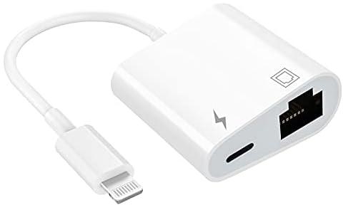 Lightning to Ethernet Adapter, [Apple MFi Certified] 2 in 1 RJ45 Ethernet LAN Network Adapter with Charge Port Compatible with iPhone/iPad/iPod, Plug and Play, Supports 100Mbps Ethernet Network