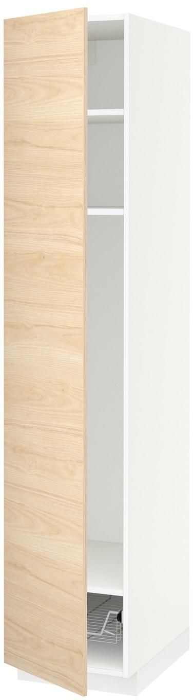 METOD خزانة عالية مع أرفف/سلة سلكية - أبيض/Askersund مظهر دردار خفيف ‎40x60x200 سم‏