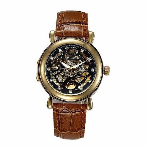 Louis Will Men's/ Women Skeleton Mechanical Watch Winner Wristwatch Man Watches Leather Relogio Masculino Luxury Fashion Casual Wrist Watch (Rose Gold&Black)