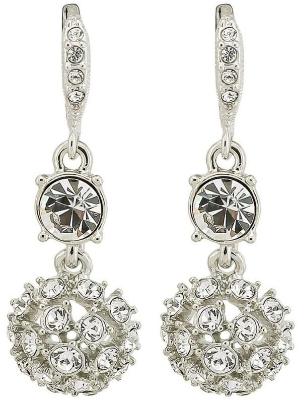 Givenchy 60414561-NYO Silver Clear Crystal Bezel Orb Double Drop Earrings