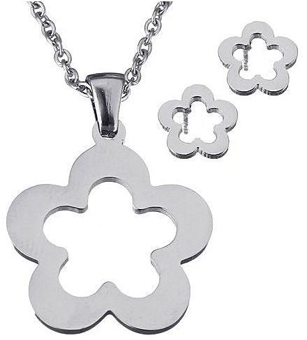 Fashion Stainless Steel Jewelry Sets Earring And Necklace Flower Plated Silver