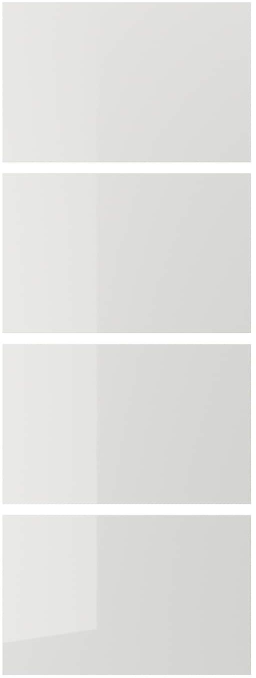 HOKKSUND 4 panels for sliding door frame - high-gloss light grey 75x201 cm