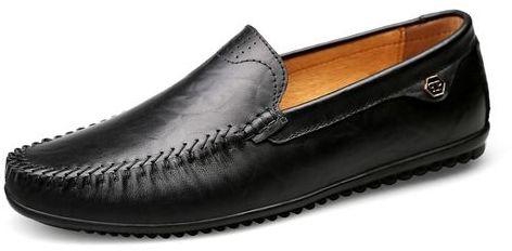 Tauntte Men Genuine Leather Moccassins Breathable Slip On Casual Shoes Fashion Loafers (Black)