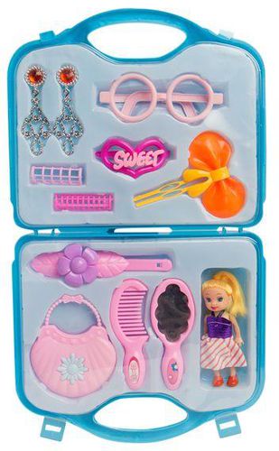 Generic Baby Girl Pretend Hair Grooming Set with Storage Case - Blue