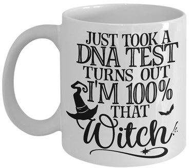 كوب قهوة بطبعة عبارة "Just Took A DNA Test" أبيض