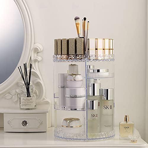 ALMEKAQUZ Makeup Organizer, 360 Degree Rotating Adjustable Cosmetic Storage Display Case Large Capacity Make up Caddy Shelf Cosmetics Organizer Box, for Cosmetics, Toiletries,Jewelry,Makeup,Lipsticks