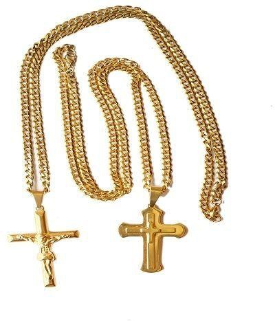 Men's Cross Pendant And Necklace - Gold 2 In 1