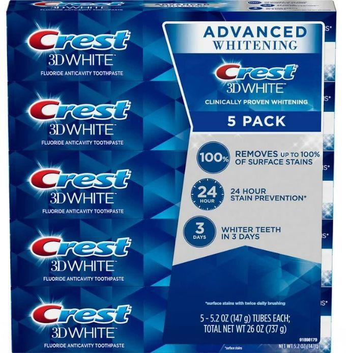Crest 3D White Advanced Whitening Toothpaste (5 X 5.2Oz /147g)