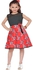 Ceemee Sleeveless Red cotton dress with black shiny lace bib