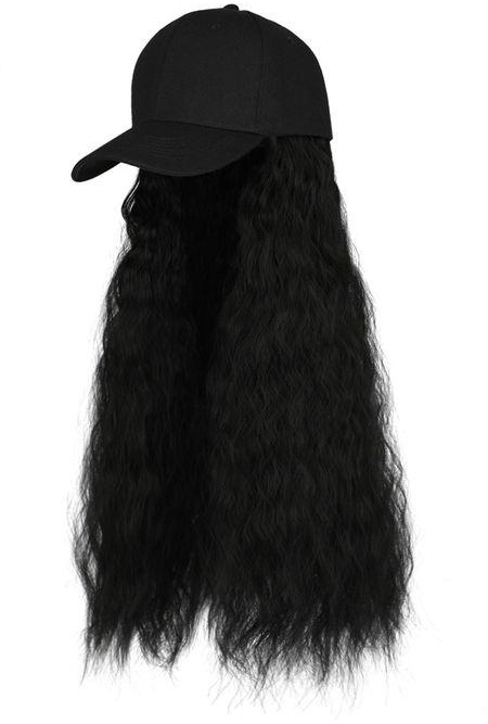 Black Face Cap Wavy Hair Wig Cap Hat Women Long Hair Extension Piece