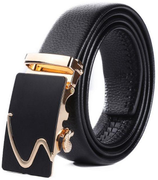 Classic Automatic Buckle Leather Belt - Black/Gold