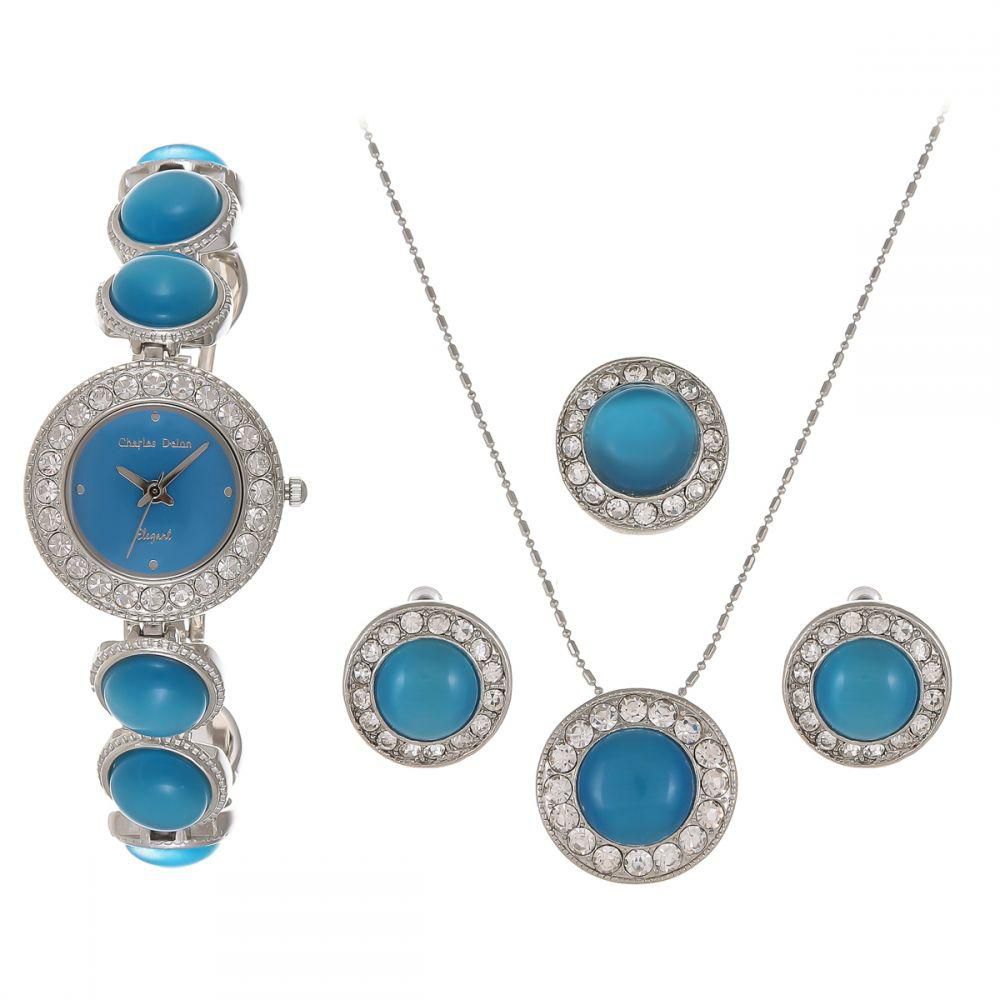 Charles Delon For Women Blue Dial Metal Band Watch & Jewelry Set - 4574 LPLL