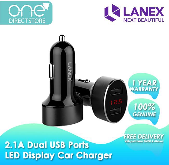 Lanex 2.1A LED Digital Display Dual USB Ports Car Charger - LCC N02 (Black)