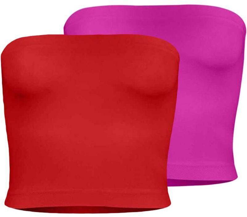 Silvy Set Of 2 Tube Tops For Women - Red / Fuchsia, Medium