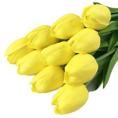 10 Piece Pu Mini Tulip Artificial Flower Yellow/Green