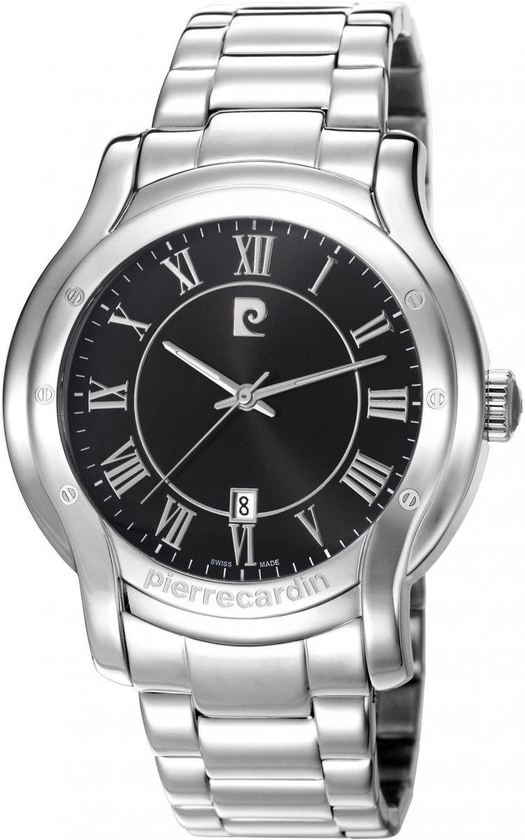Pierre Cardin Swiss Made Men's Black Dial Stainless Steel Band Watch - PC107011S05