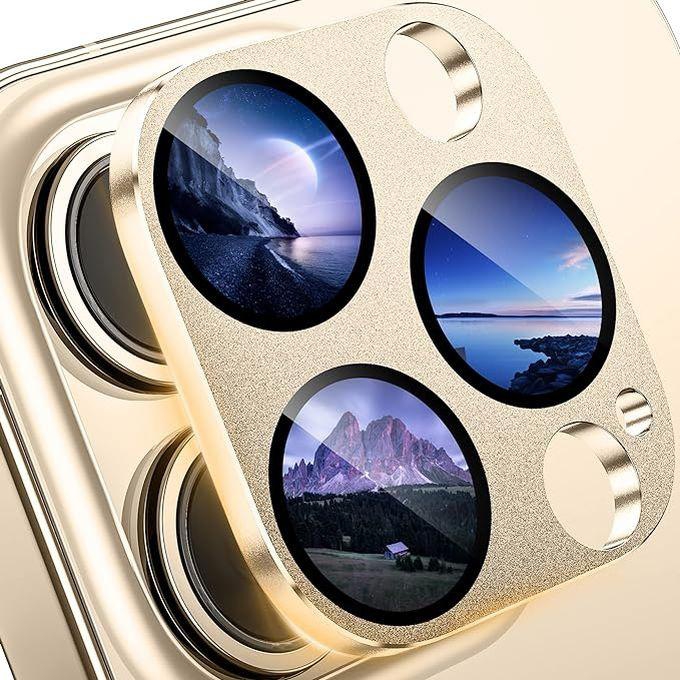 WSKEN for iPhone 13 Pro/iPhone 13 Pro Max Camera Lens Protector,[HD Shooting] Matte Alloy Metal Glass Camera Screen Protector Scratch Resistant Cover Accessories,Gold