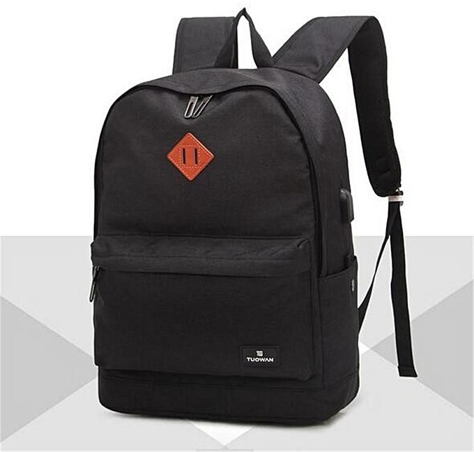 Universal Men Women USB Charging Oxford Backpack School Rucksack Casual Travel Laptop Bag Black