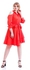 Waist Belt Fastening Solid Color Cotton Dress - Size: M (Red)