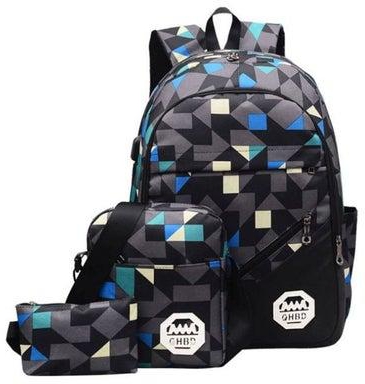 3-Piece Kids Backpack Set Black/Blue/Grey