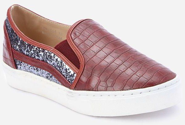 Shoe Room Sequins Accent Leather Espadrilles - Burgundy