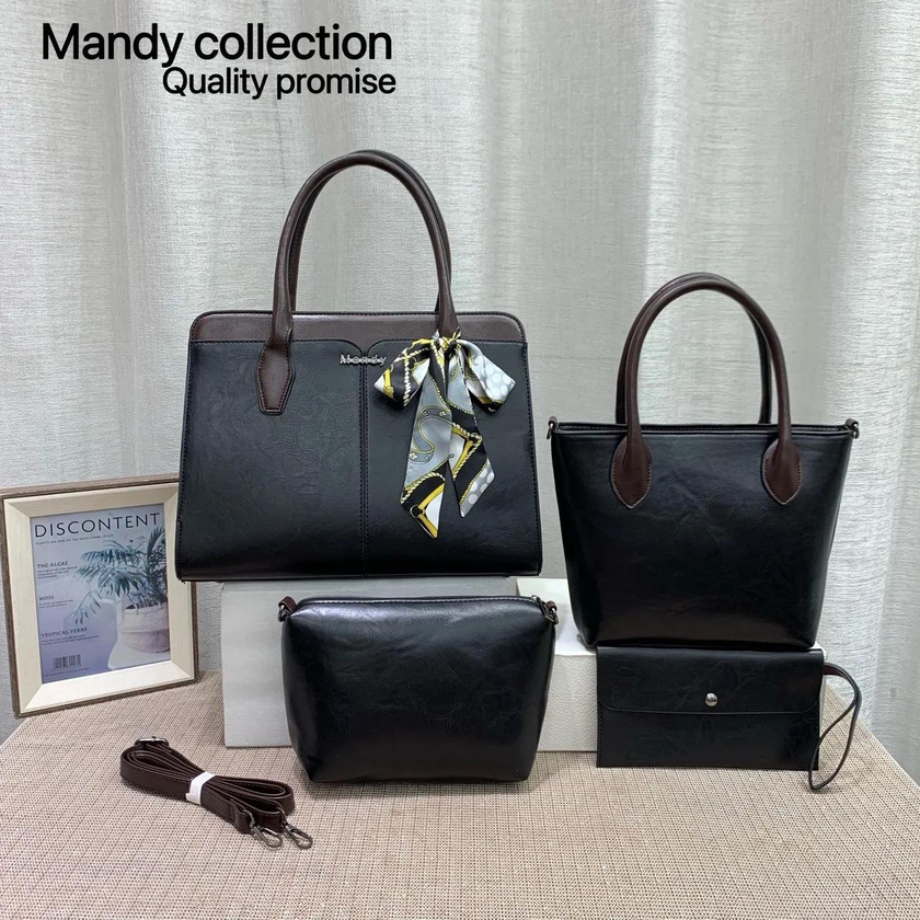 Black 2 Handbags &2 Sling Bags Set ( 4 in 1)  Leather Set Bags For Women/Ladies
