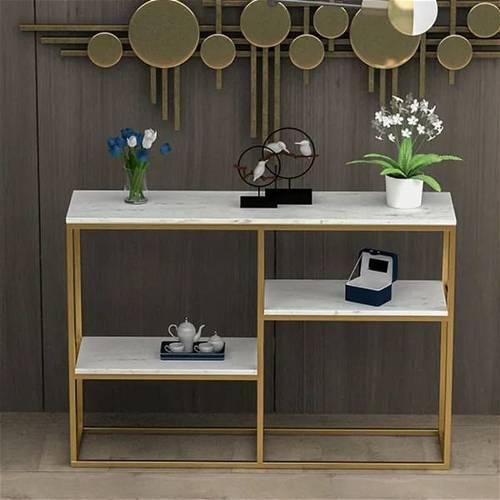 Console Table With Marble Surface, Golden - E05