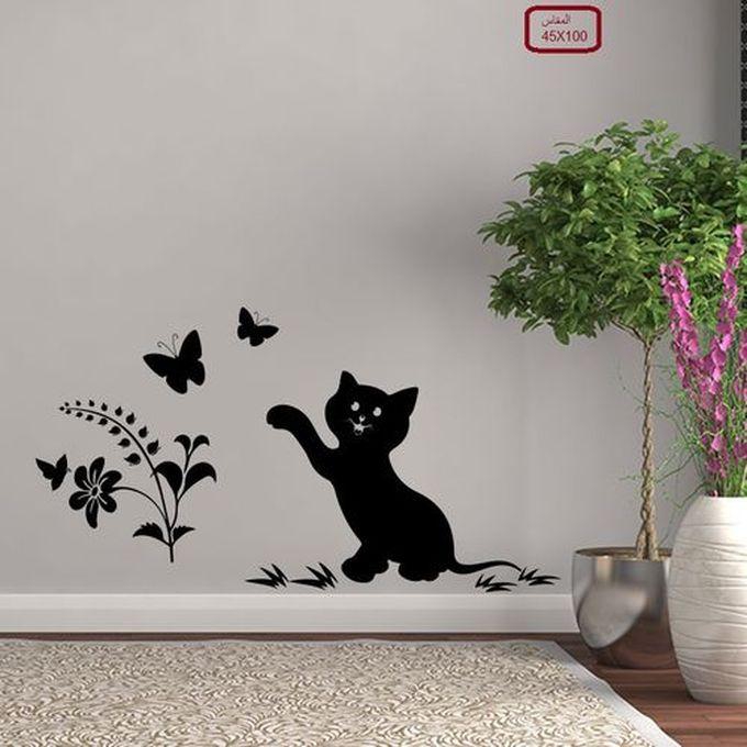 Decorative Wall Sticker - Kitten With Butterflies And Flowers