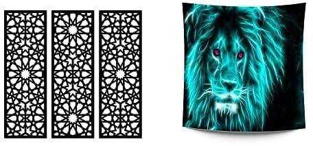 Bundle Home gallery arabesque wooden wall art 3 panels 80x80 cm + Jalsa lion tapestry background custom made for walls 1.50 * 1.50