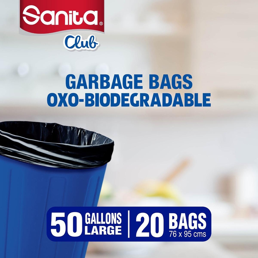 Sanita Club Garbage Bags Biodegradable ,50 Gallons Large 20 Bags- Babystore.ae