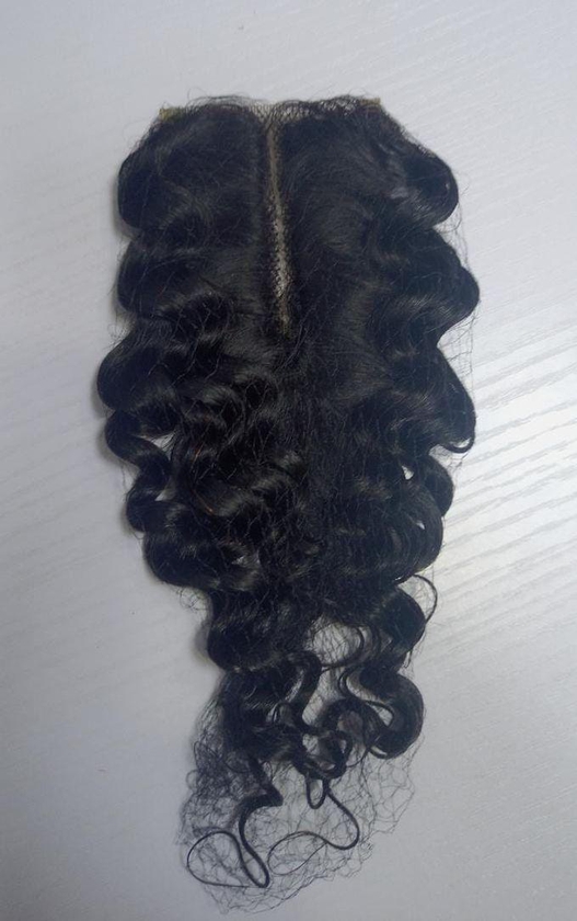 Marilyn Hairs Middle Part Curly Human Black Hair T-part Closure For Wigs, 8 Inches