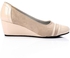 Round Toe Mix Shiny And Matte Leather Wedge - Beige