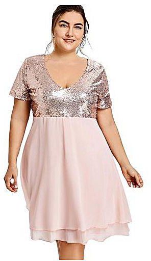 Nextmia Women Plus Size Glitter Sequin Homecoming Dress - Sequin Pink